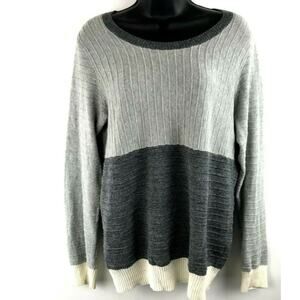 Madewell Gray Sweater Wool Blend Ribbed Ivory accents Size Medium